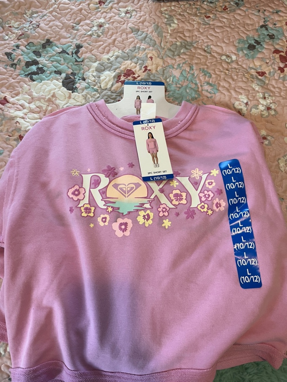 Roxy Lavender Floral Logo Crewneck Sweatshirt